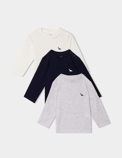Lot 3 t-shirts manches longues coton blanc bébé garçon