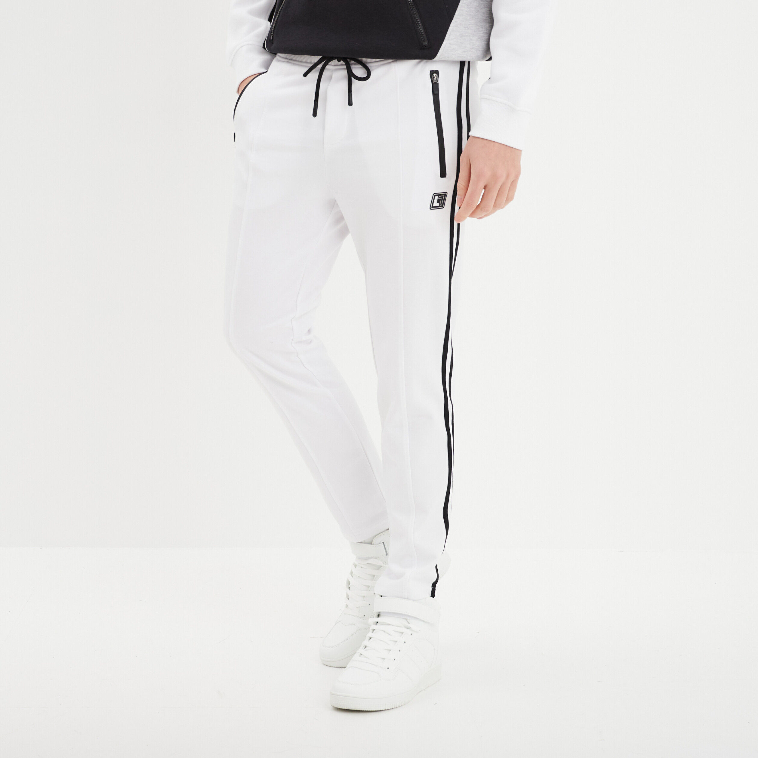 Pantalon de jogging stretch bandes côtés blanc homme LIBERTO