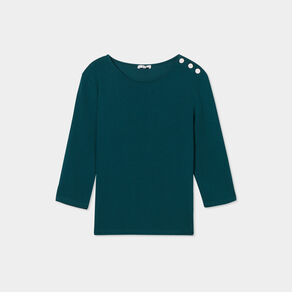 T-shirt manches 3/4 col rond coton vert foncé femme