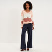 Pull col V ajour&eacute; manches longues rose clair femme