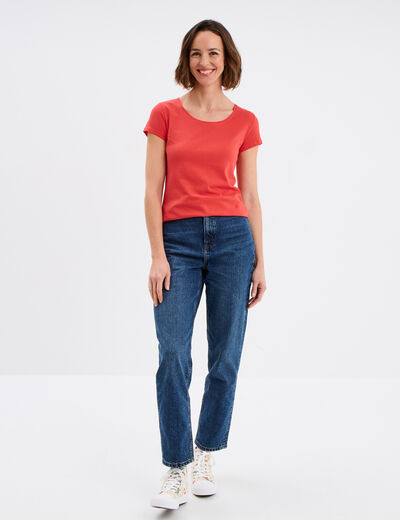 T-shirt coton col rond manches courtes rouge femme