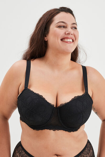Soutien-gorge emboîtant à dentelle Izzie noir femme grande taille