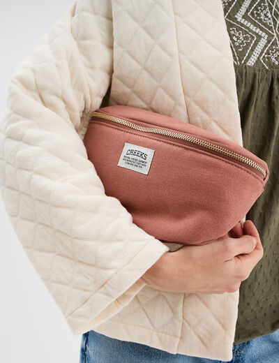 Sac banane bandouli&egrave;re en toile canvas vieux rose femme