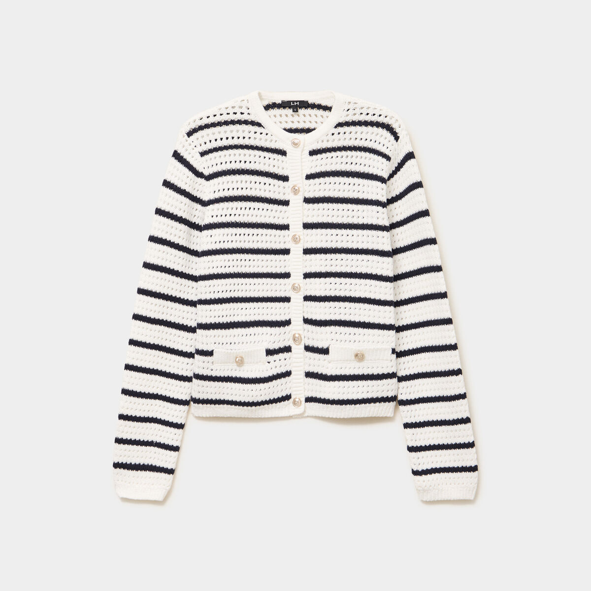 Gilet effet ajour&eacute; manches longues coton ecru femme