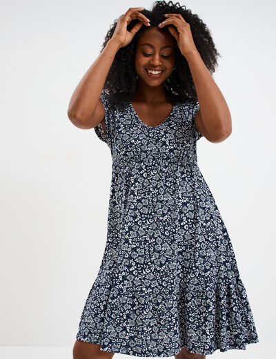 Robe patineuse manches courtes bleu marine femme