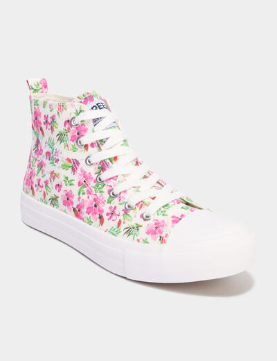 Tennis montantes en toile rose femme