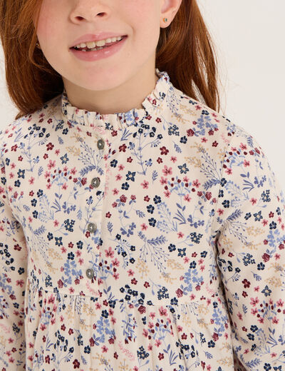 Robe manches longues évasée coton beige fille