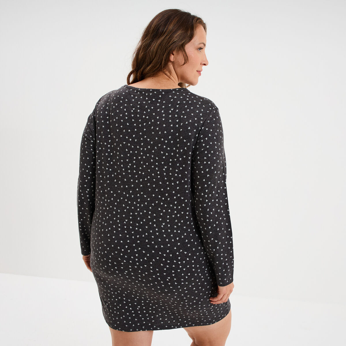 Chemise de nuit manches longues gris fonc&eacute; femme grande taille