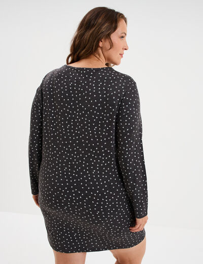 Chemise de nuit manches longues gris fonc&eacute; femme grande taille