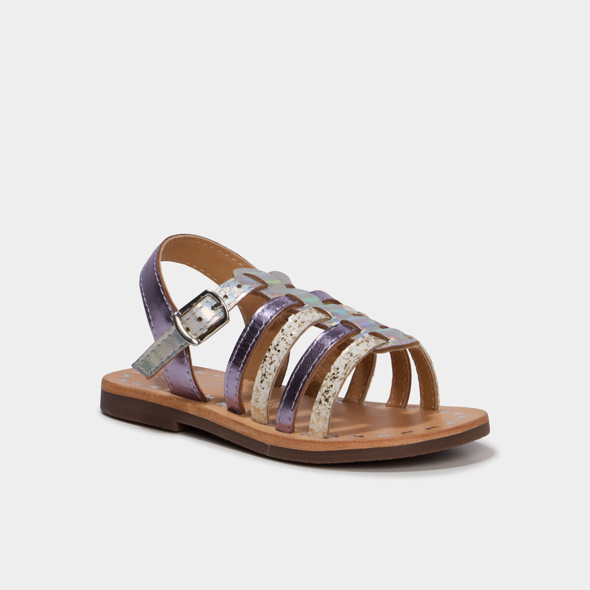 Sandales multibrides bout rond en cuir blanc fille