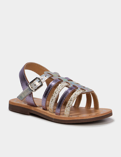 Sandales multibrides bout rond en cuir blanc fille