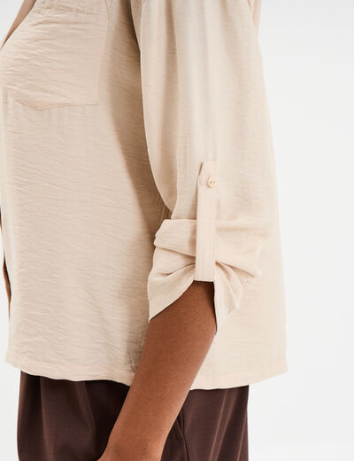 Chemise manches retroussables beige femme