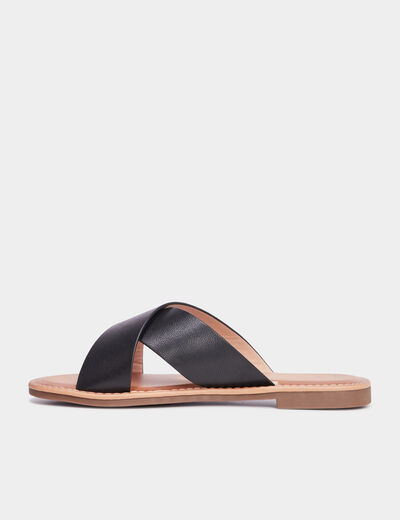 Mules brides larges crois&eacute;es noir femme