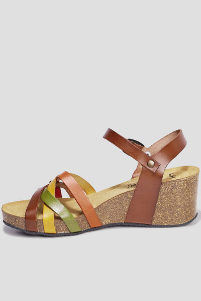 Sandales compensées en cuir multicolore femme
