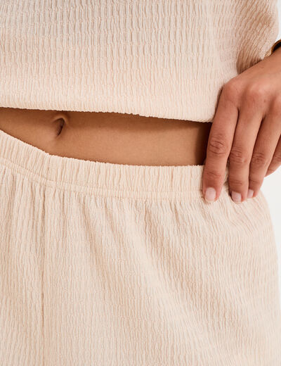 Pantalon effet gaufr&eacute; fluide beige femme