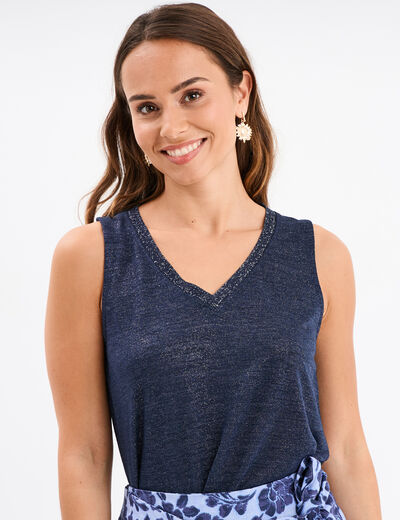 Débardeur col en V sans manches bleu marine femme