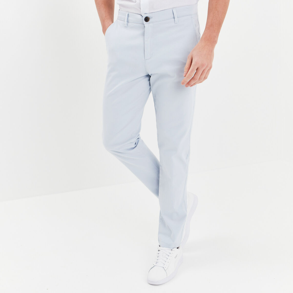 Pantalon chino droit stretch retroussé bleu clair homme