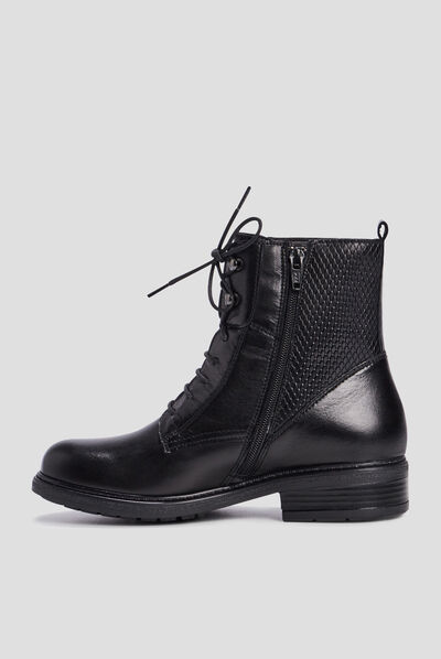 Bottines en cuir zippées à lacets noir fille
