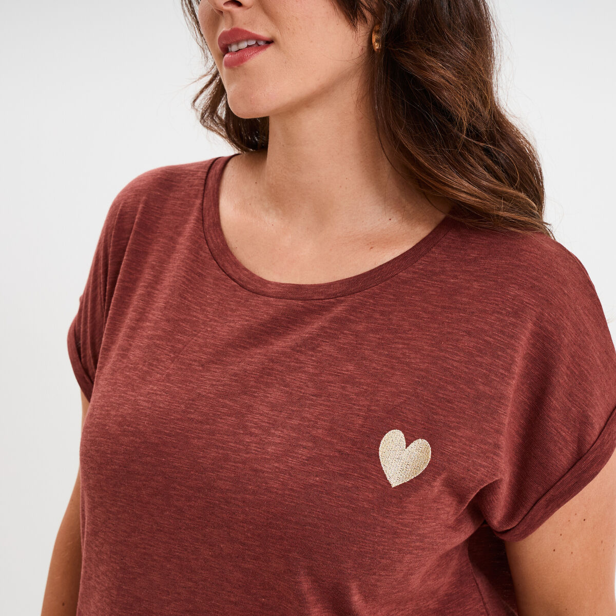 T-shirt manches courtes marron femme grande taille