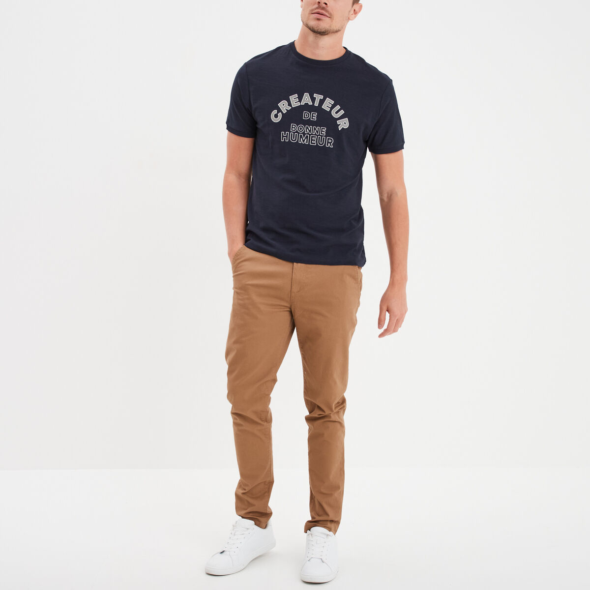 Pantalon chino slim stretch camel homme