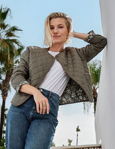 Veste matelassée réversible coton vert kaki femme