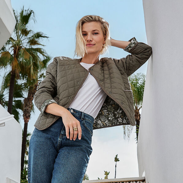 Femme Kaki Veste MatelassÃ©e Femme Coton Veste Midori Jacquard