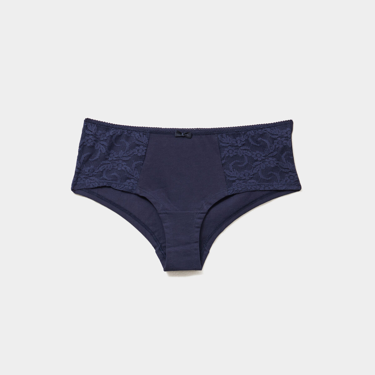Boxer en coton avec dentelle bleu marine femme