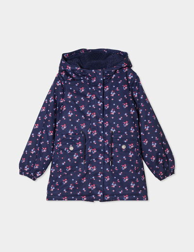 Parka mi-longue capuche doublée bleu marine fille