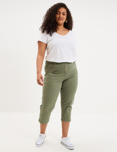 Pantalon corsaire skinny taille haute vert kaki femme grande taille