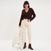 Pull col V ajour&eacute; manches longues marron fonc&eacute; femme