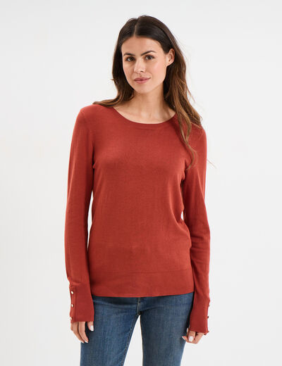 Pull col rond boutons aux poignets vieux rose femme