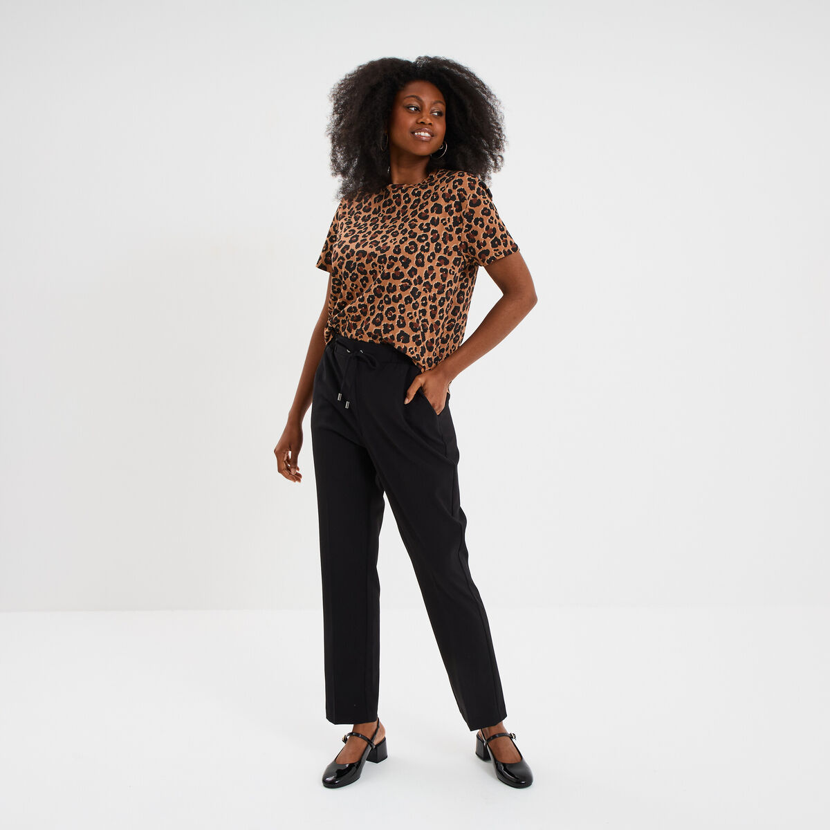 T-shirt coton col rond manches courtes camel femme