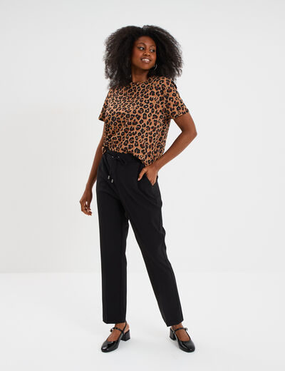 T-shirt coton col rond manches courtes camel femme