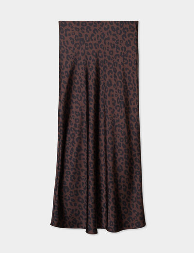 Jupe effet satin midi évasée marron foncé femme