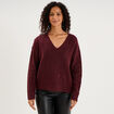 Pull droit &agrave; sequins et col en V prune femme
