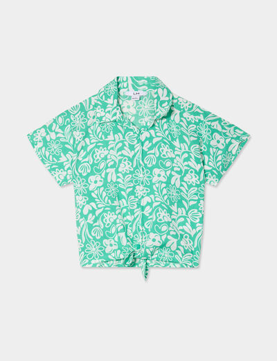 Chemise nouée manches courtes vert fille