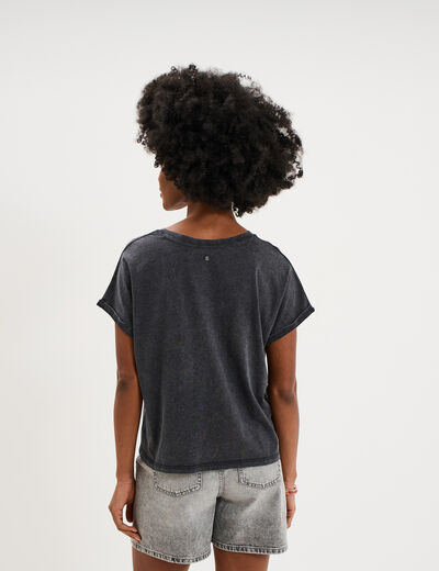 T-shirt col rond manches courtes coton gris anthracite femme