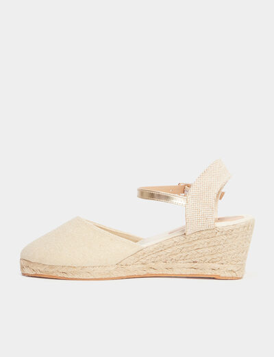 Sandales espadrilles compens&eacute;es toile jaune or femme