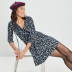 Robe droite à col cache-coeur bleu marine femme