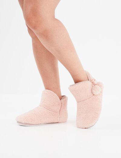 Chaussons bottines fausse fourrure rose femme