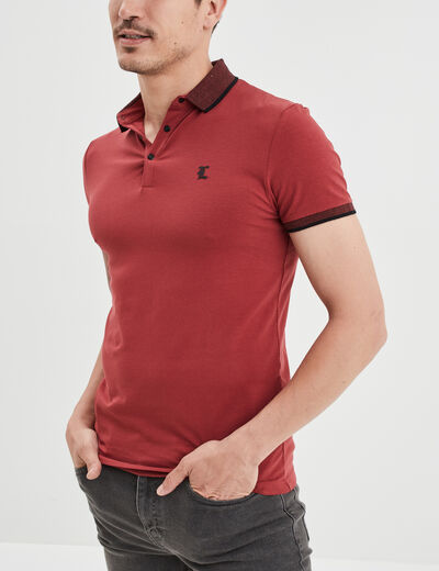 Polo coton ajusté manches courtes bordeaux homme