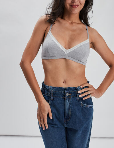 Soutien-gorge triangle coton à coque gris femme