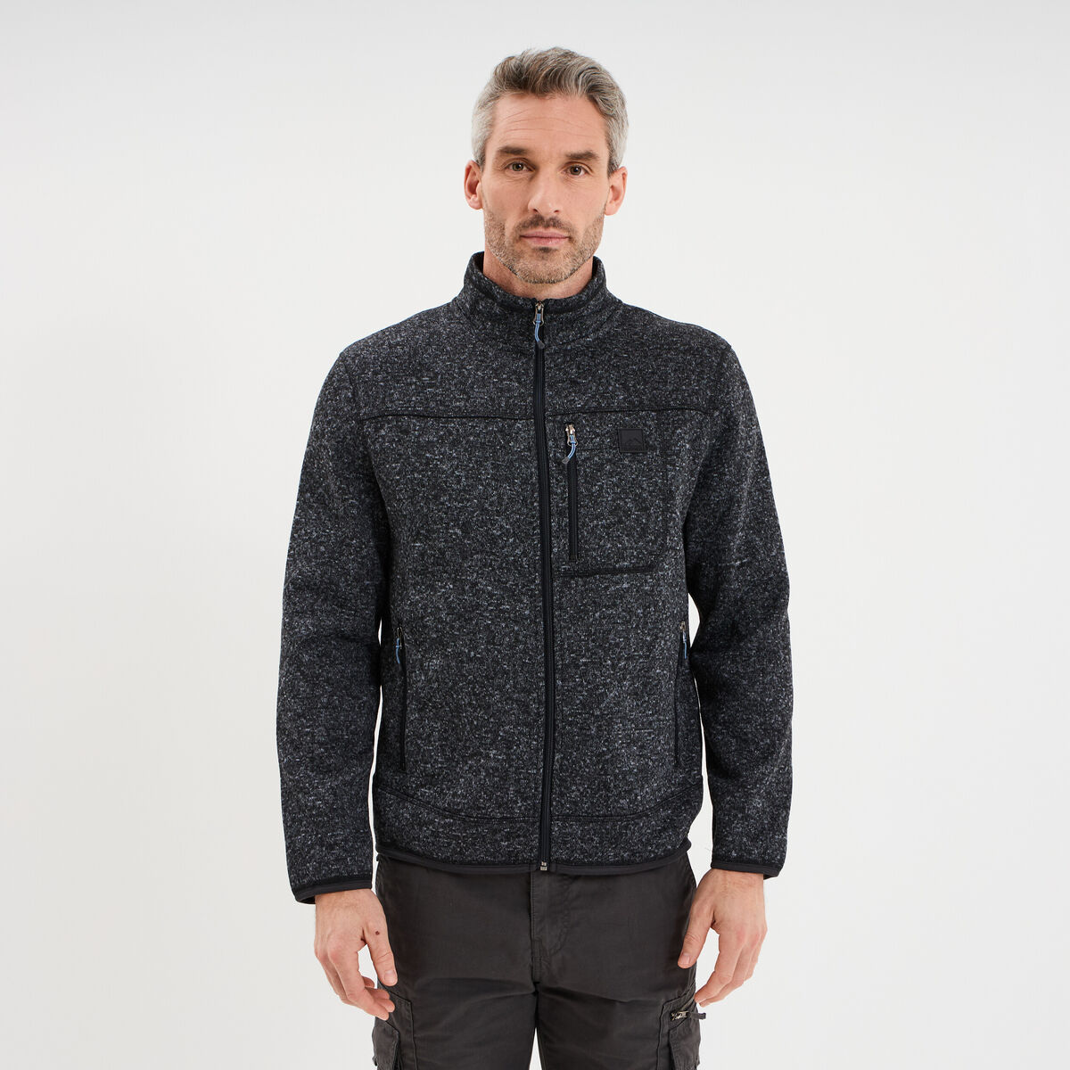Gilet manches longues col montant gris fonc&eacute; homme