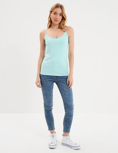 D&eacute;bardeur coton bretelles r&eacute;glables bleu turquoise femme