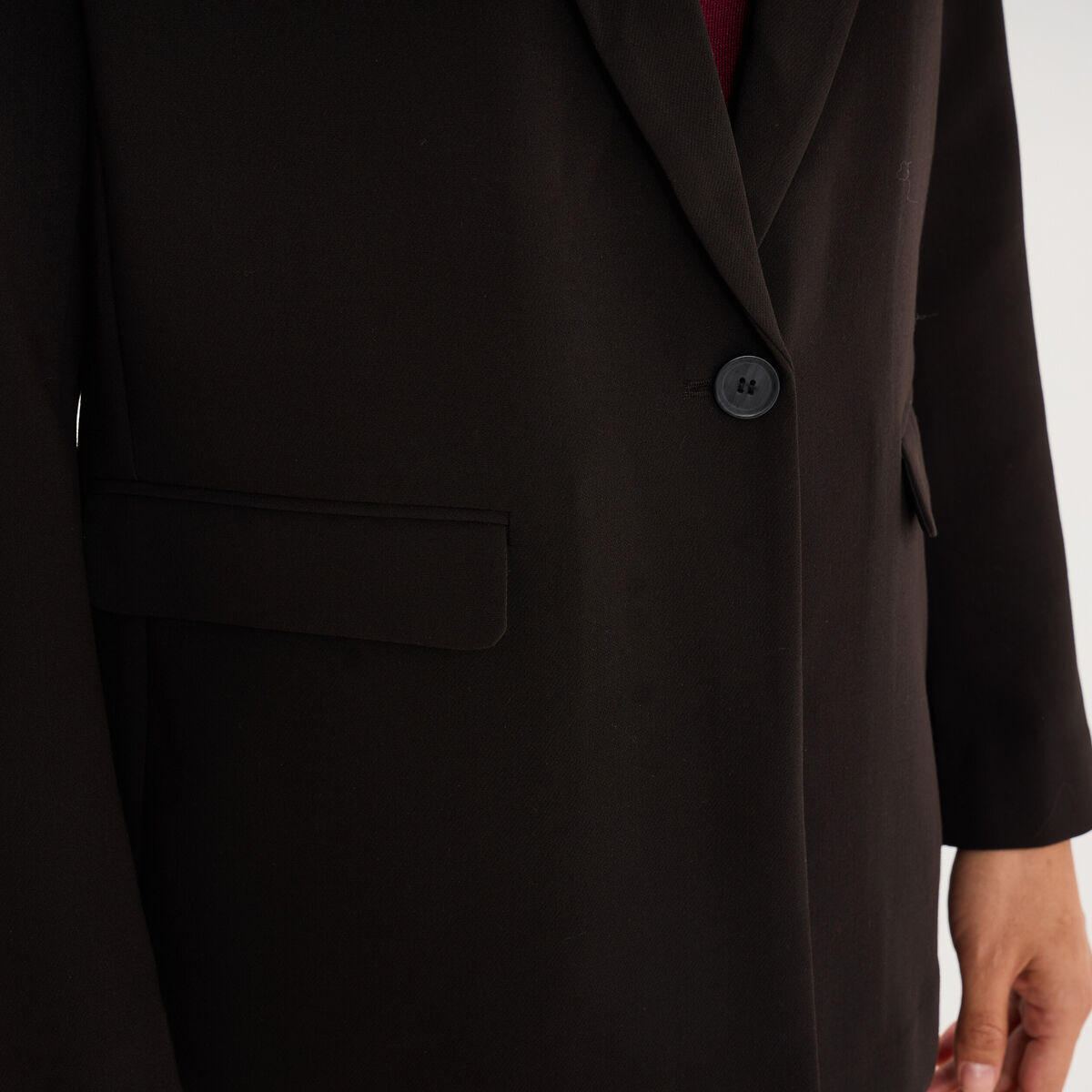 Blazer ajust&eacute; mi-long 1 bouton noir femme