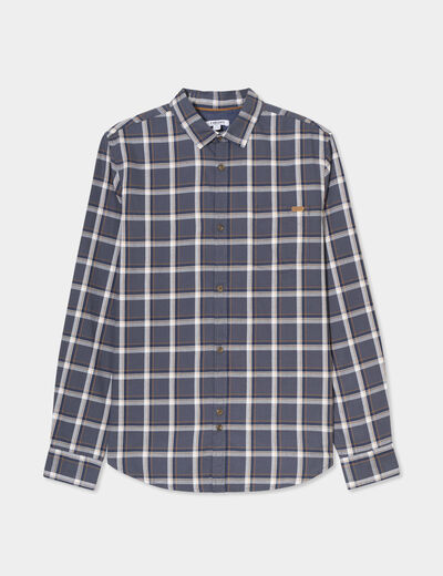 Chemise droite manches retrouss&eacute;es bleu fonc&eacute; homme