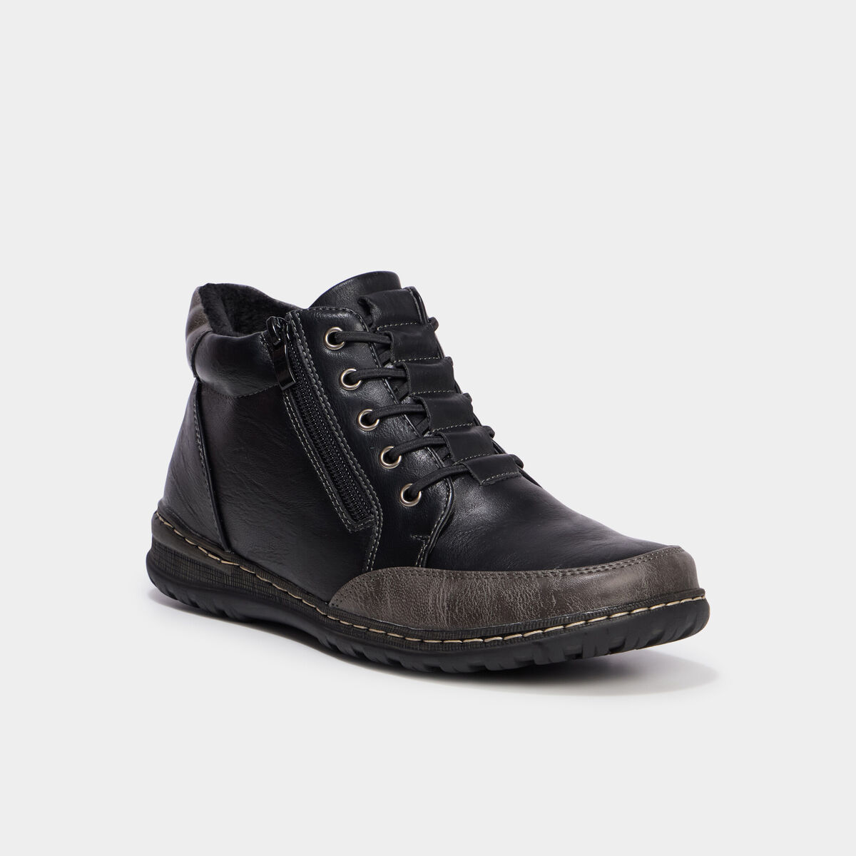 Boots zipp&eacute;es &agrave; lacets noir femme