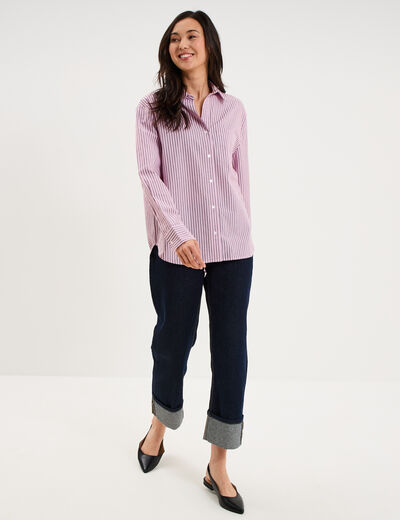 Chemise oversize 1 poche coton rose femme