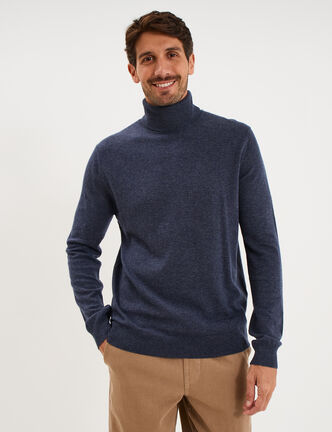 Pull col roul&eacute; manches longues bleu marine homme