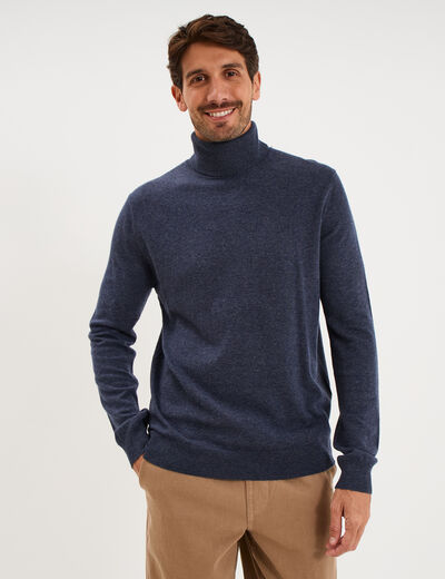Pull col roul&eacute; manches longues bleu marine homme